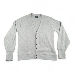 Vintage Jantzen Sweater Adult LARGE Gray Button Up Knit Cardigan USA Made 80s
